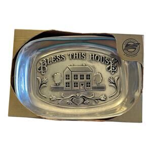 VTG NIB Wilton Armetale “Bless This House” Pewter Bread Warming Tray Dish Plate